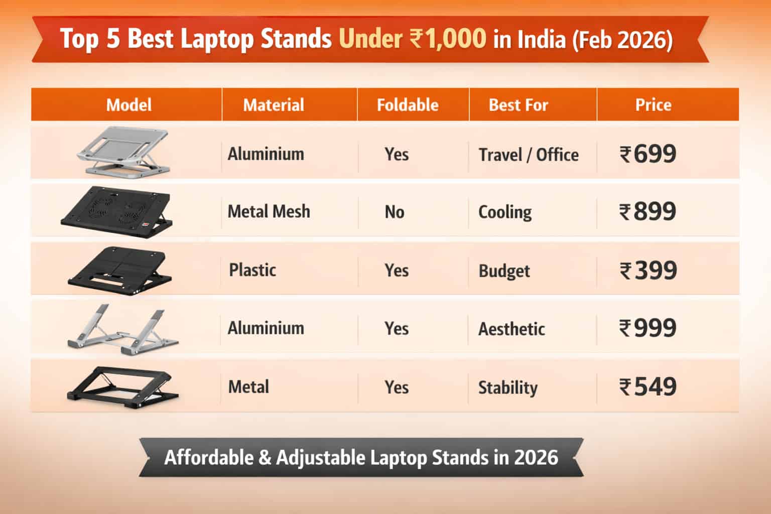 Top 5 Best Laptop Stands Under ₹1,000 in India
