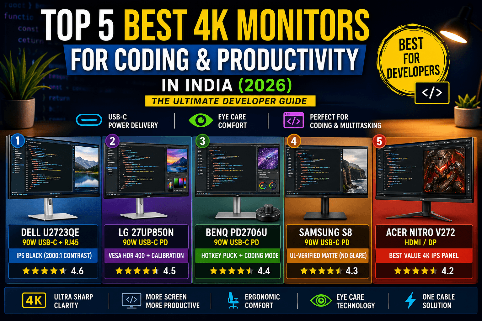 Top 5 Best 4K Monitors for Coding & Productivity in India (2026) – The Ultimate Developer